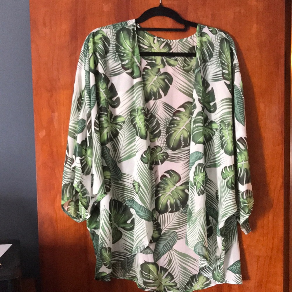 Tropical Leaf Print Kimono